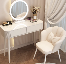 奶油风梳妆台卧室床尾现代简约高档收纳柜转角斗柜伸缩一体化妆桌