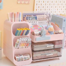 学生笔筒多功能桌面收纳盒可爱小熊笔桶办公室创意桌面文具置物架