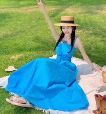 开衩吊带连衣裙女春夏自带胸垫辣妹性感收腰长裙