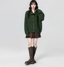 慵懒风连帽针织开衫外套女春季小个子上衣